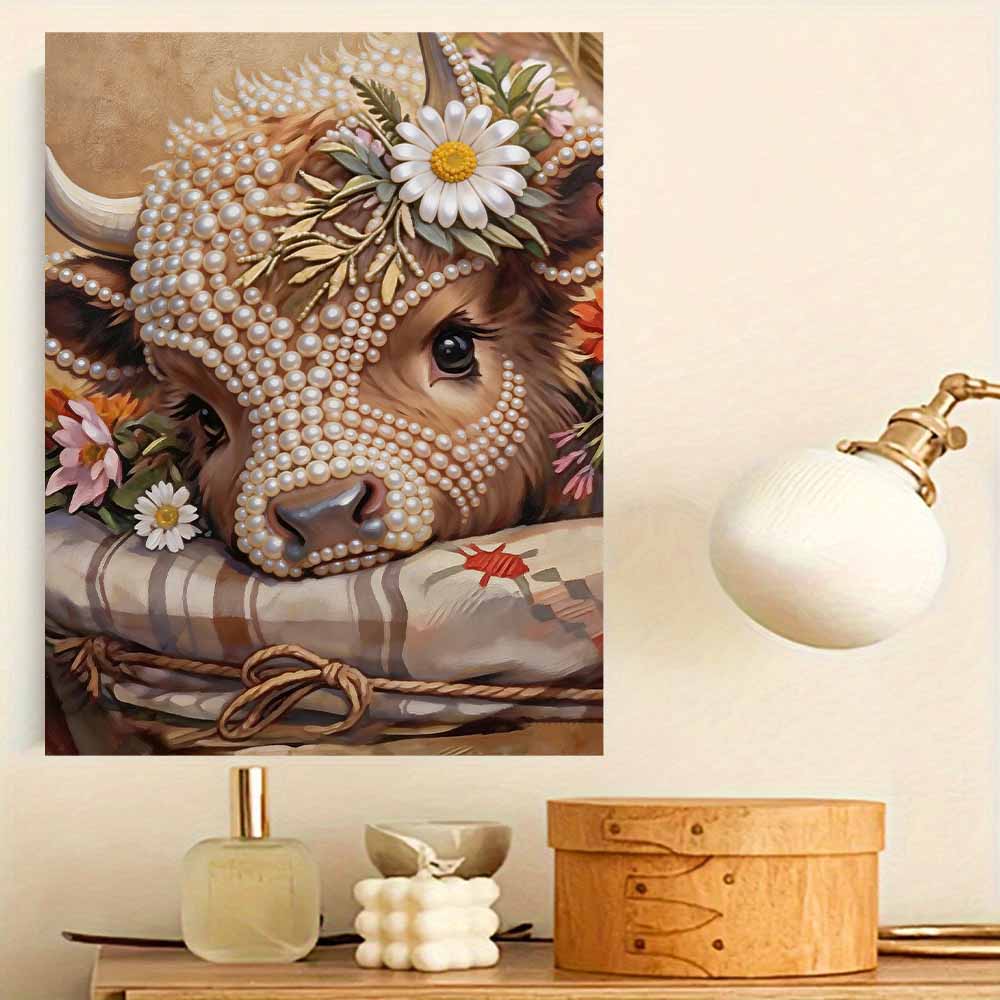 Frameless Cute Calf Pearl Painting Kit 30x40cm Floral DIY Pearl Art Elegant Gem Art for Home Wall Decoration Perfect for Living Room & Bedroom