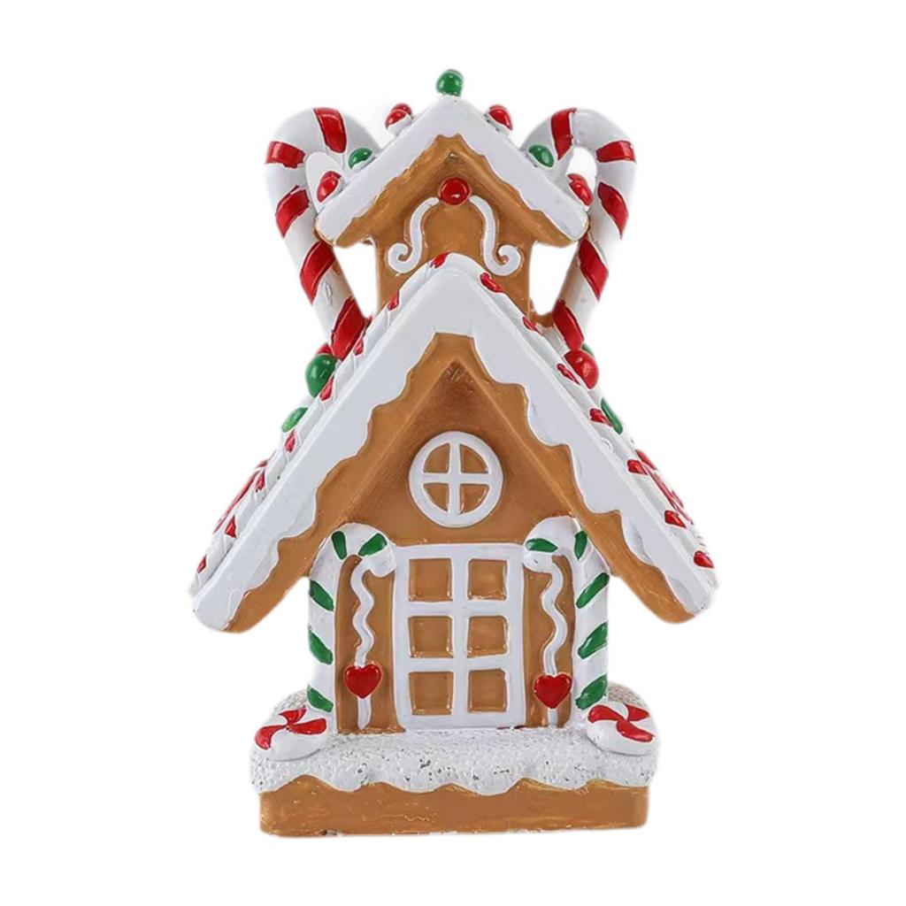Christmas Gingerbread House Resin Figurine Table Centerpiece Hand Painted Tabletop Decoration for Office Holiday Shops Cafe