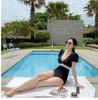 Korean Sexy Deep V Push-Up Short Sleeve One-Piece Swimsuit for Women, Tummy Concealing & Slimming Design