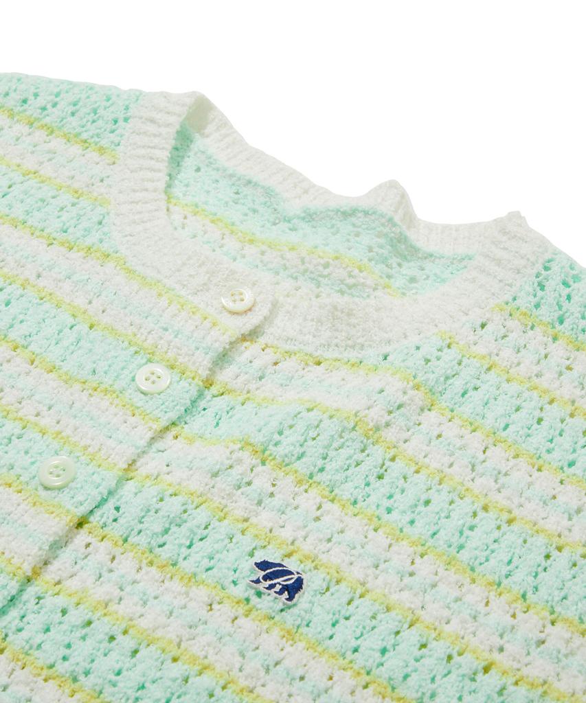 PENFIELD Striped Round Neck Boucle Ribbed Women'S Short Sleeve Cardigan Sky Blue_Fs2Nj04F