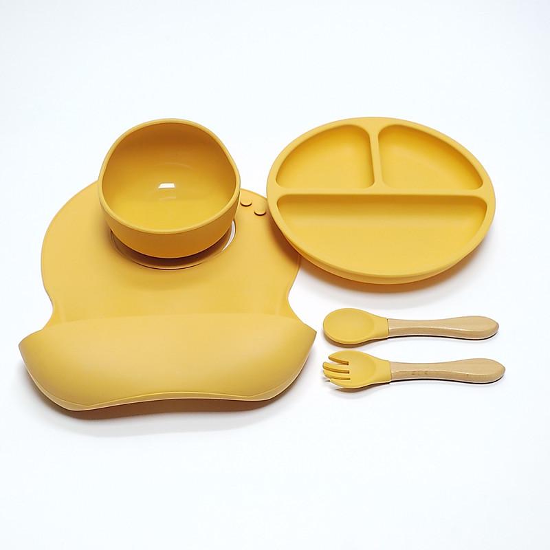 5pcs Children's Silicone Dinner Board Collection Sturdy Suction Anti-Fall Children's Eating Training Bowl Fork Spoon Feeding Tableware