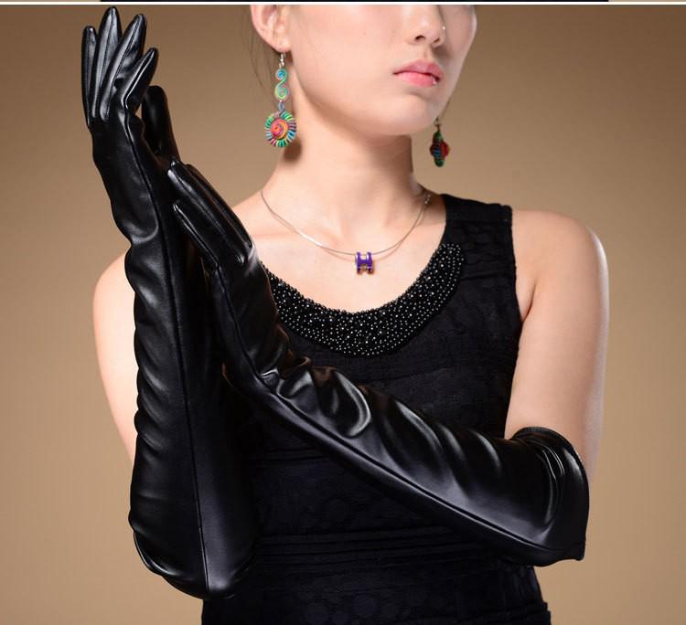 Guanti lunghi eleganti da donna in ecopelle, multicolore, sopra il gomito, 50 cm, perfetti per la fotografia primaverile/estiva.