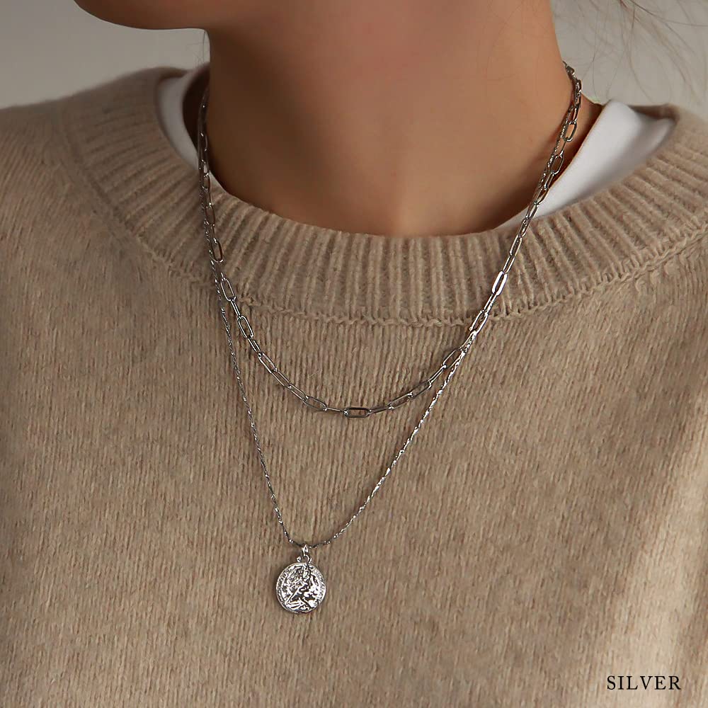 JewelVOX Münze Double Nickel Metall Erwachsene [Schmuckschatulle] Damen Halskette, Kurz, Kette, Kostenlos, Allergie, (Silber)