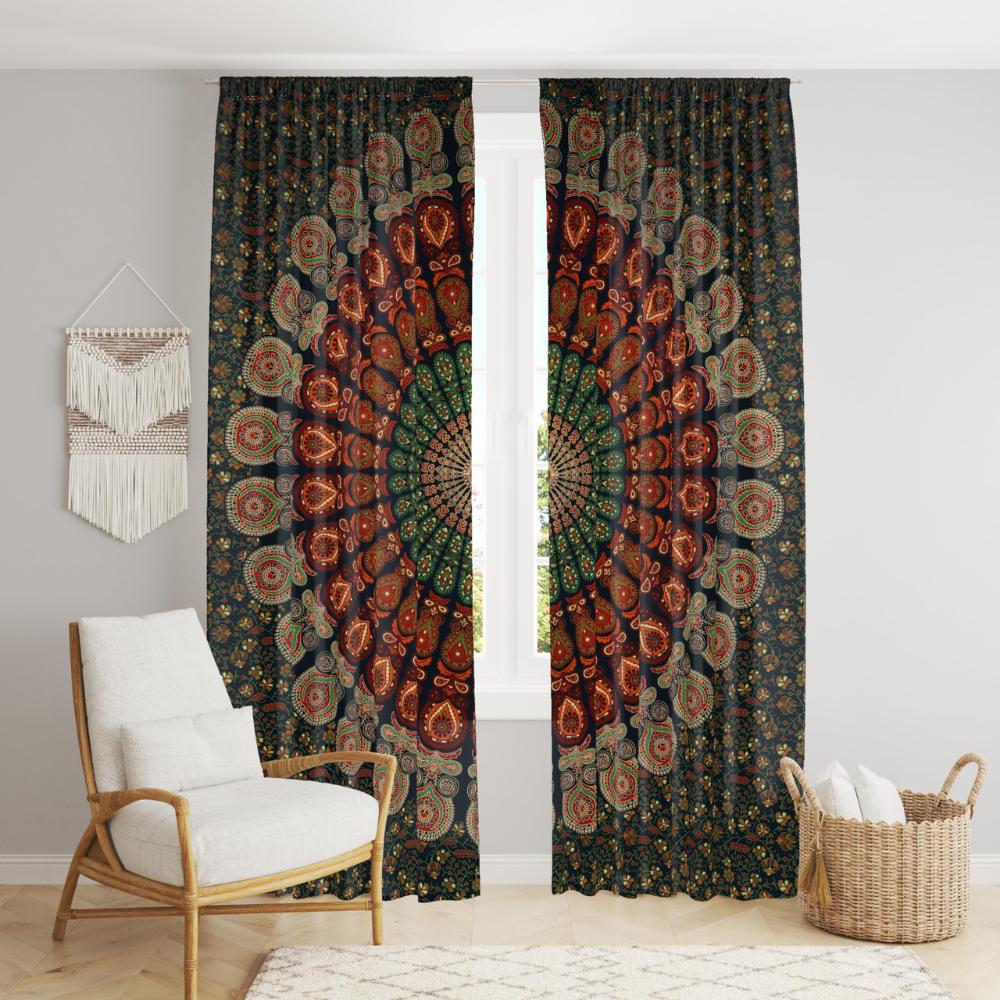 Bless International Beautiful Indian Bohemian Psychedelic Hippie Tree of Life Window Curtain Panels for Bedroom, Living, Balcony (Pink Passion Flower)