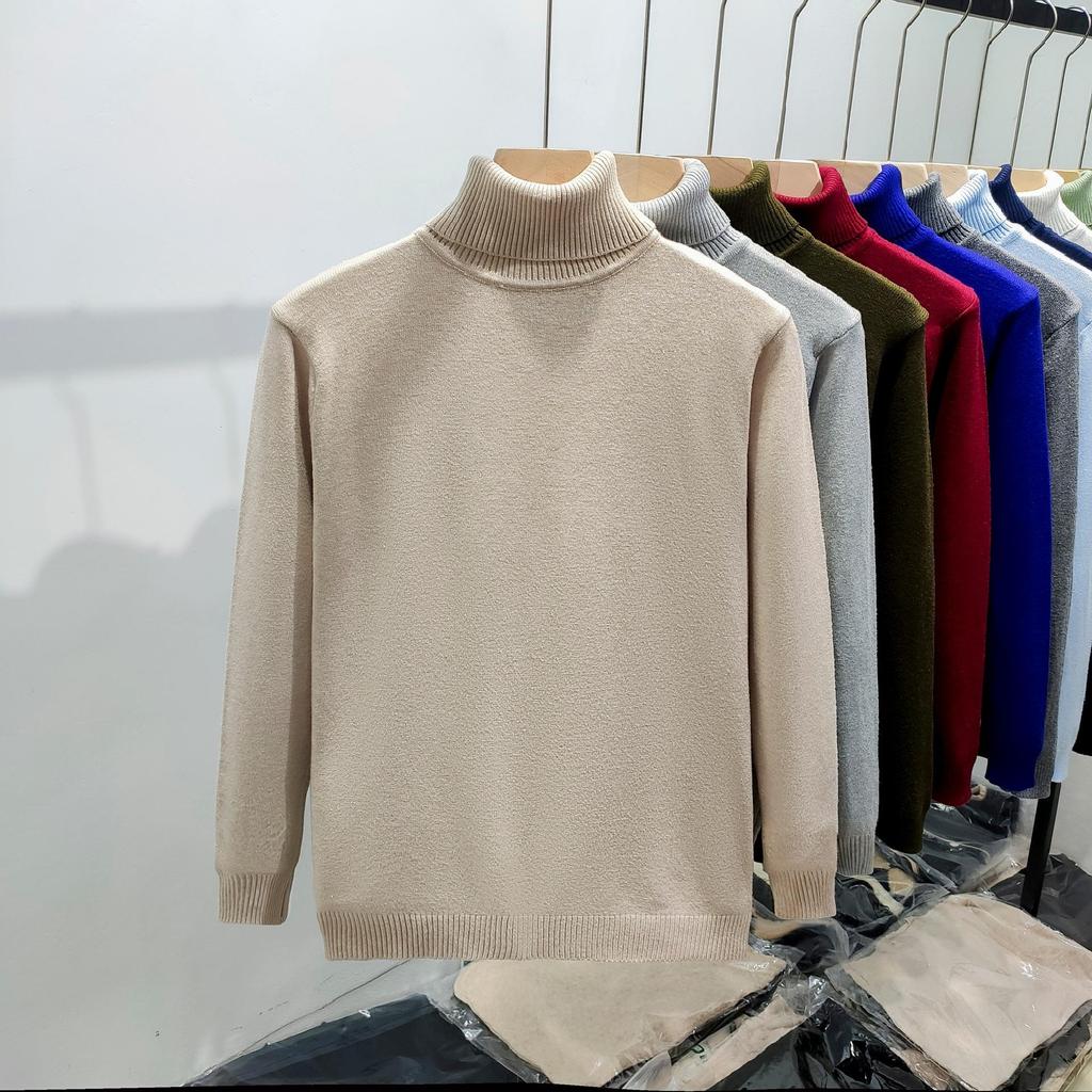 Men's Trendy High Neck Solid Color Winter Sweater - Casual Japanese Style Pullover Knitwear