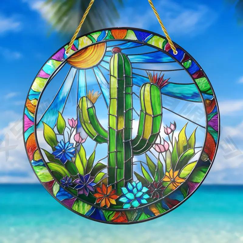 Acrylic Window Decoration Pendant Stained Cat On Desk Panel Decor Indoor Outdoor Garden Decor Or Housewarming Gift