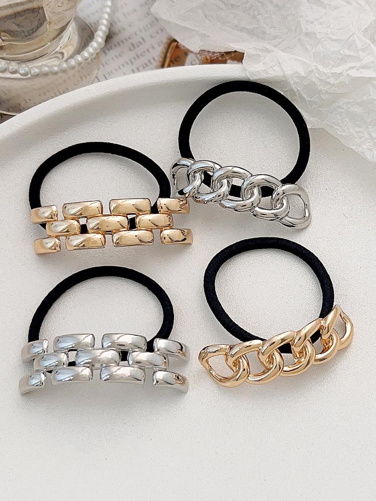 4Pcs Metal Circle Hair Cuff Elastic Hair Band Hair Ties Ponytail Holder Hair Rope Accessory for Women Girls