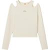Levis Soft Slim Fit Casual Knit Off Shoulder Ribbed Round Neck Long Sleeve T-Shirt Women Tops Beige 002YO-0000