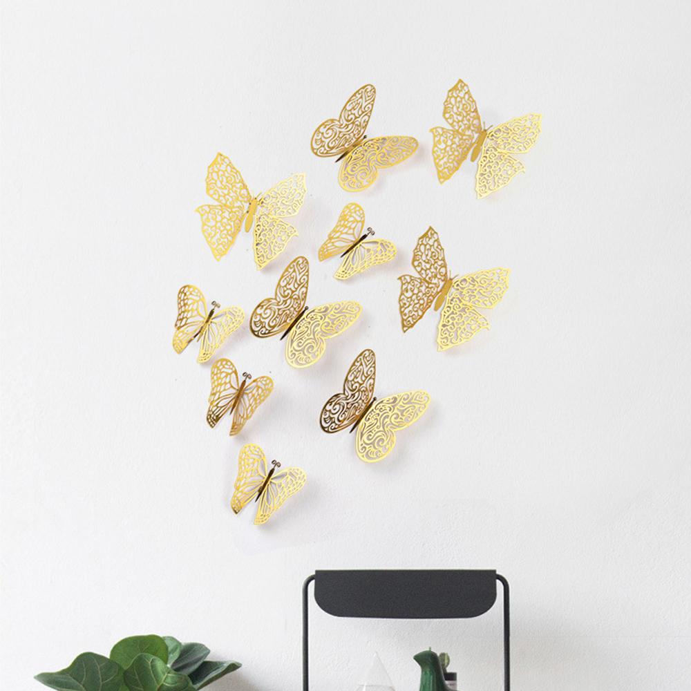 3D Metal Texture Hollow Simulation Three-Dimensional Butterfly Creative Design Wall Stickers Diy Home Double-Sided Tape