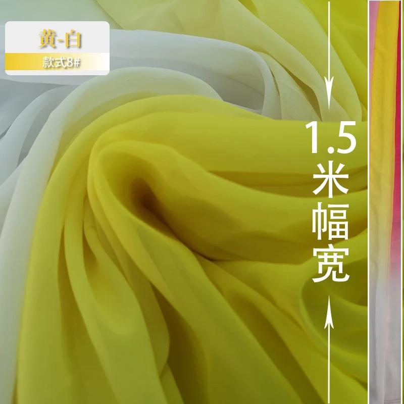 100D Gradient Chiffon Fabric By The Meter Per for Dress Skirt Clothing Sewing Drape Textile Summer Plain Cloth Black White Blue