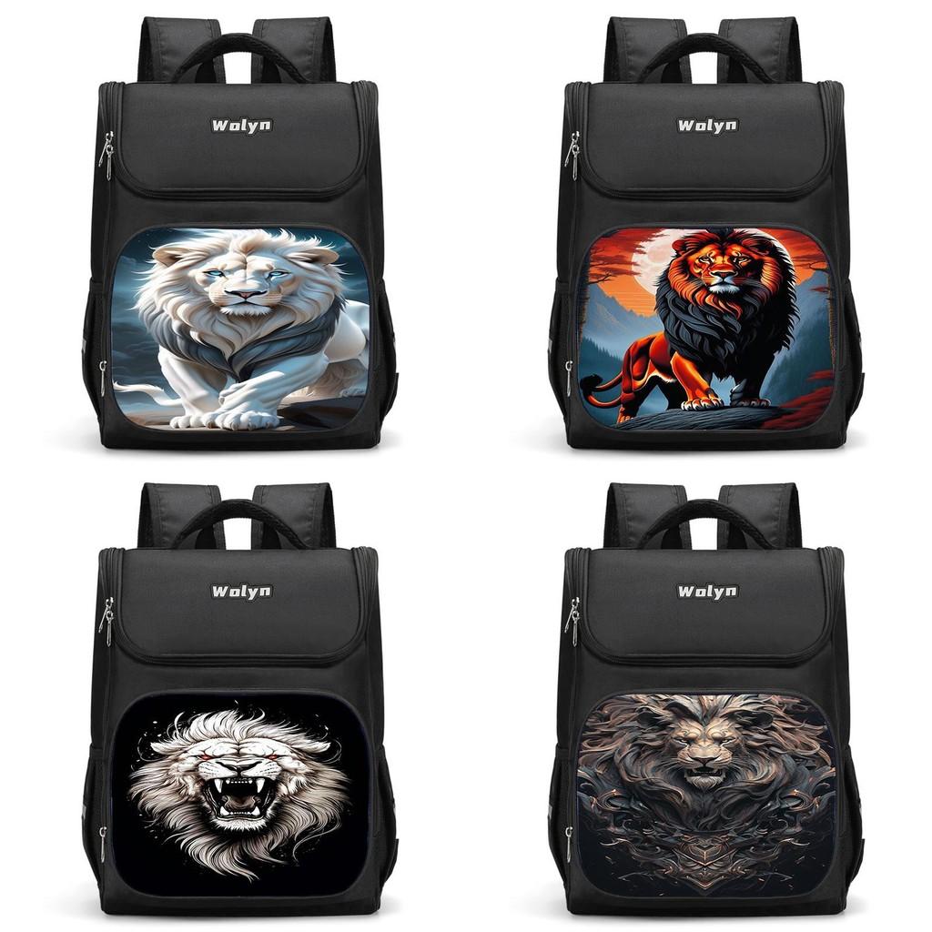 Spacious Lion-themed Backpack For Elementary School Kids Oxford Fabric Lightweight
