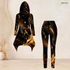 Women Plus Size Tie Dye Printed Hooded Long Sleeve High Low Top And Fitted Pants Two Piece Set