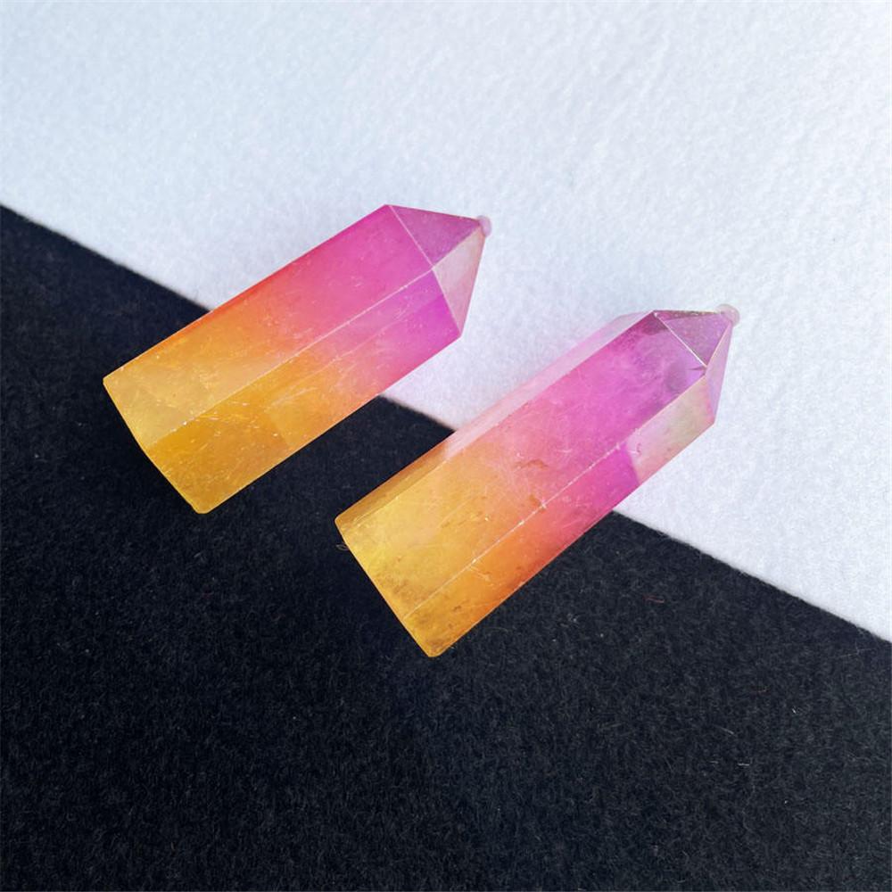 Natural Clear Crystal Tower Electroplated Aura Quartz Wand Point Angel for Home Decoration