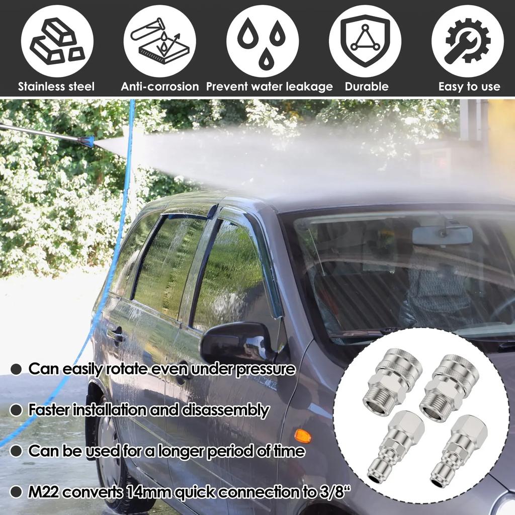 Pressure Washer Adapter Swivel Fittings M22 14mm to 3/8 Inch Quick Connect Hose Adapter Pressure Washer Connector for Hose Pump