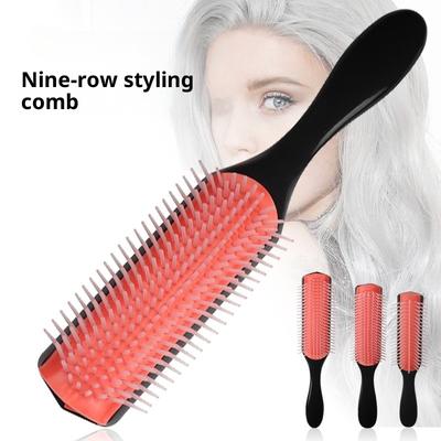Brosse Démêlante Cheveux Unisex 9 Rangées Denman Detangler Brosse à Cheveux Masseur de Cuir Chevelu Lisse Bouclés Humides Amovible DIY Peigne Brosse à Cheveux