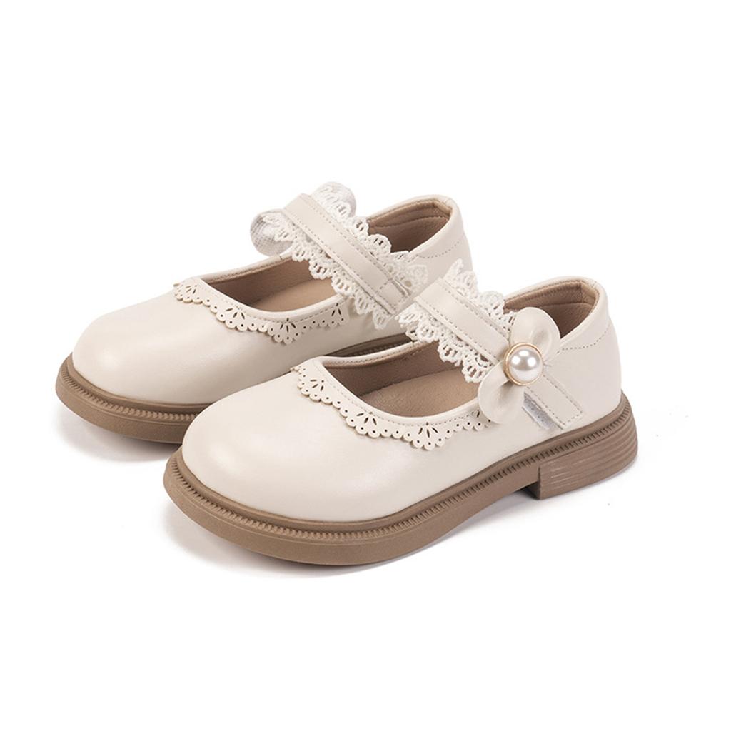 Girls Soft Sole Mary Jane Shoes Princess Style Leather Casual School Dress Shoes with Adjustable Strap and Decorative Flower Accent