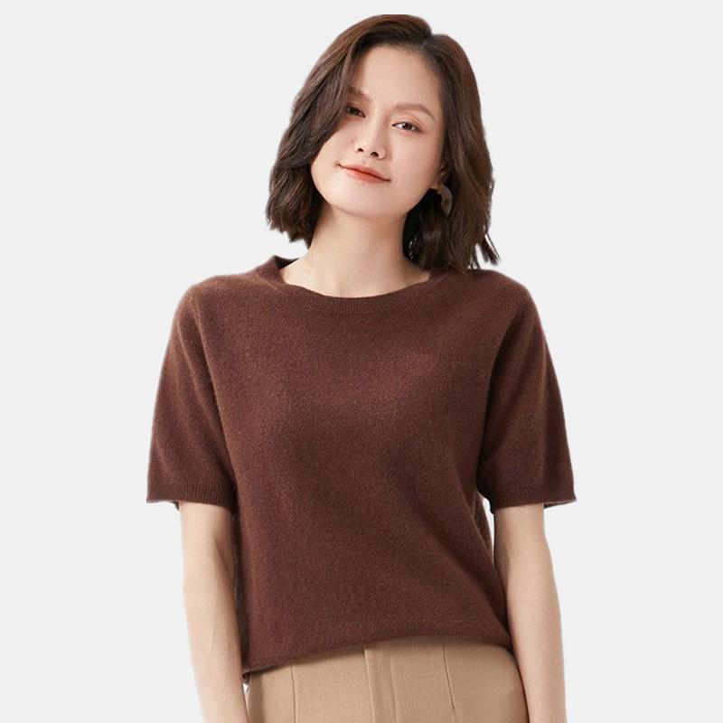 2025 Spring/Autumn Women's Knitwear: Short Sleeve Wool Cardigan with Round Neck