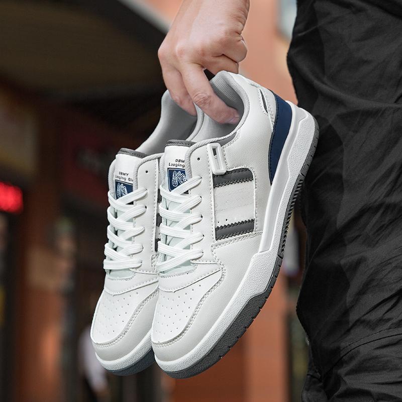 Men Black Shoes  New Lace-up Thick Sole Casual Sneakers Versatile Leather Muffin Shoes Elevated Male Board Footwear