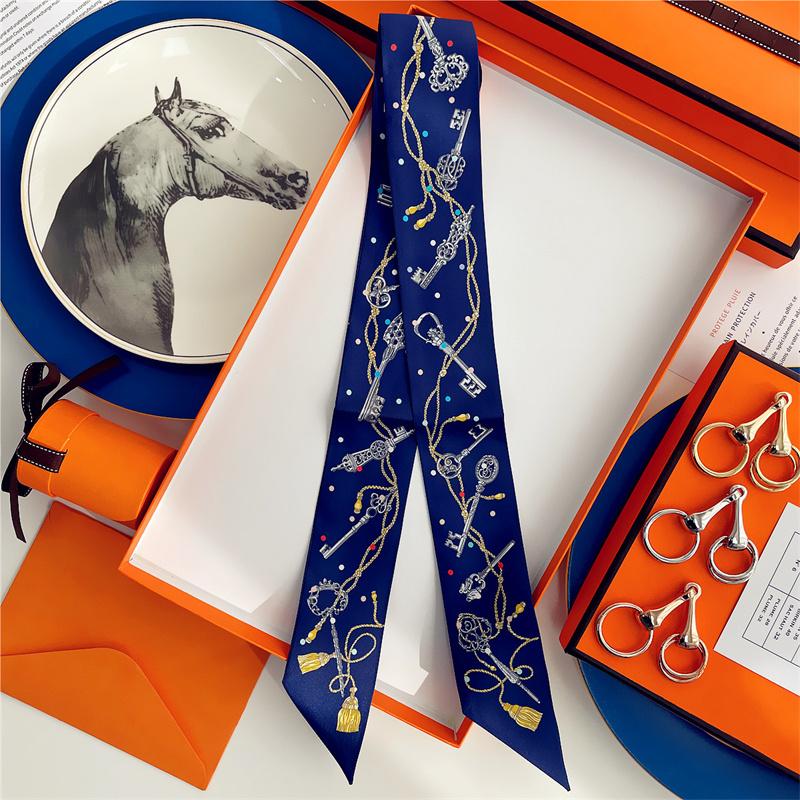 Cachecol de Seda 100% de Alta Qualidade Marca de Luxo Mulheres Faixa de Cabeça Faixa de Cabelo Foulard Gravata Lenço de Pescoço Cachecóis Skinny Acessórios