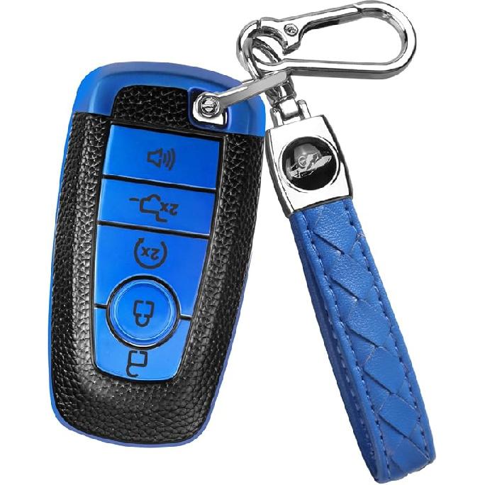 QBUC for Ford Key Fob Cover,Key Cover with Keychain for ford,Key Case Full Protection Key Case Shell Shell for Mustang Raptor Remote car Key Fusion