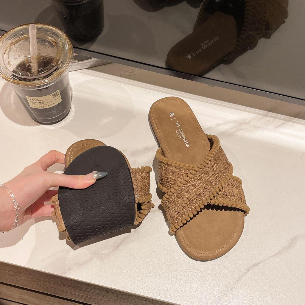 2025 Bohemia Cross Summer Retro Fairy Woven Flat Slippers