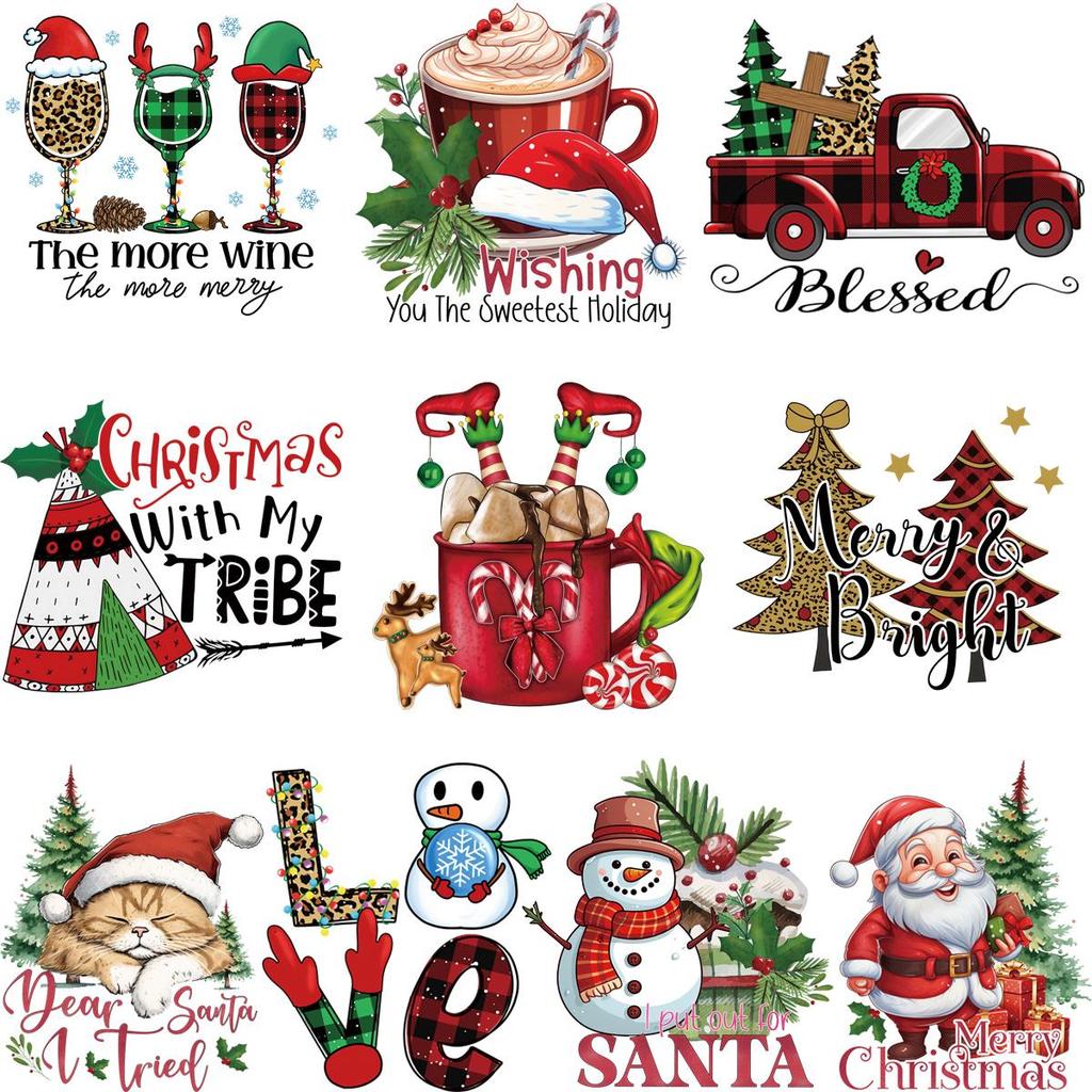 Winter Snow Doll Iron Patches, Christmas Tree Vinyl Stickers, Cars, Clothes, Hooded Sweatshirts, Heat Transfer, Diy T-shirts