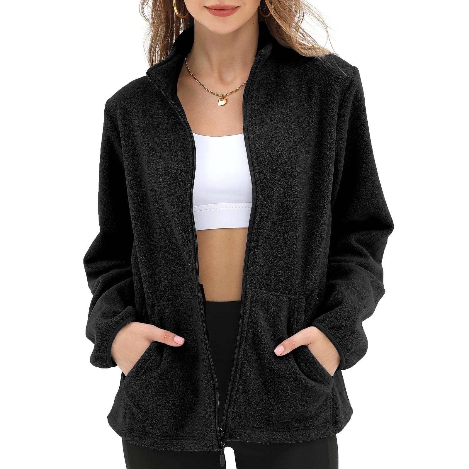 

Women s Fashionable Loose Stand-up Collar Cardigan Double-sided Fleece Warm Coat XXL чёрный