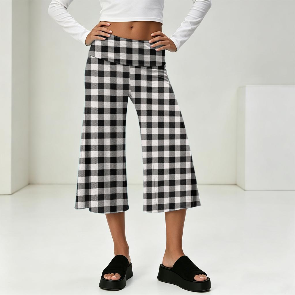 Fashionable Women's Summer Leisure Vacation High Waist Wide Leg Cropped Pants