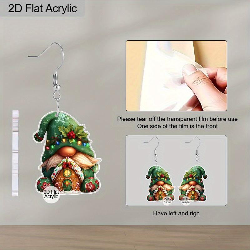 2D Flat Christmas Acrylic Earrings Decoration Green Gnome House Design Pendant Jewelry Ladies Christmas Gift
