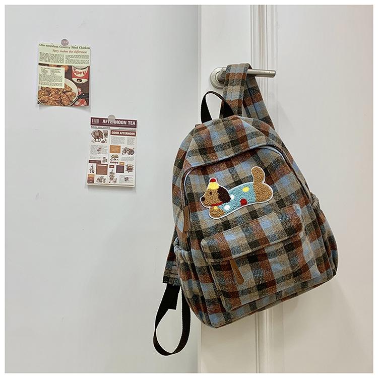 Adorable Dachshund Tweed Plaid Backpack for Girls - Junior High To College Students (2025 Autumn/Winter Collection)