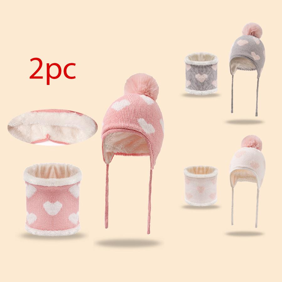 Children's Chunky Knit Wool Hat Set for Autumn & Winter - Unisex Baby Design, Trendy Two-Piece