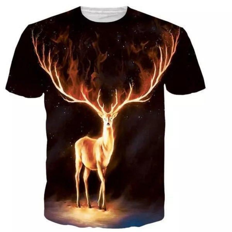 Short Sleeve Crew Neck T-Shirt 3D Digital Printing Summer New Fashion Versatile Men Animal Wolf Cat