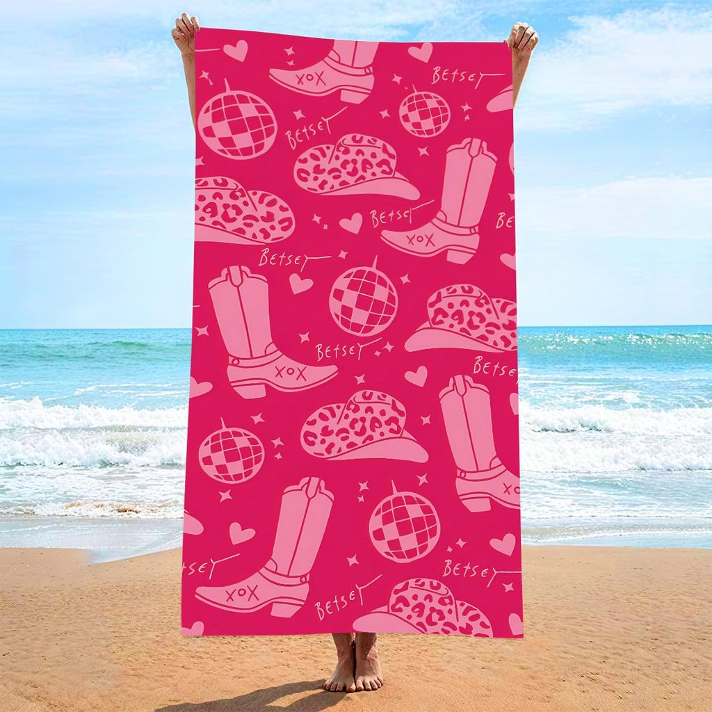 Pink Bowknot Printed Beach Towel Cute Coquette Aesthetic Polyester Bath Towel Quick Dry Sandproof Blanket for Girl Summer Travel