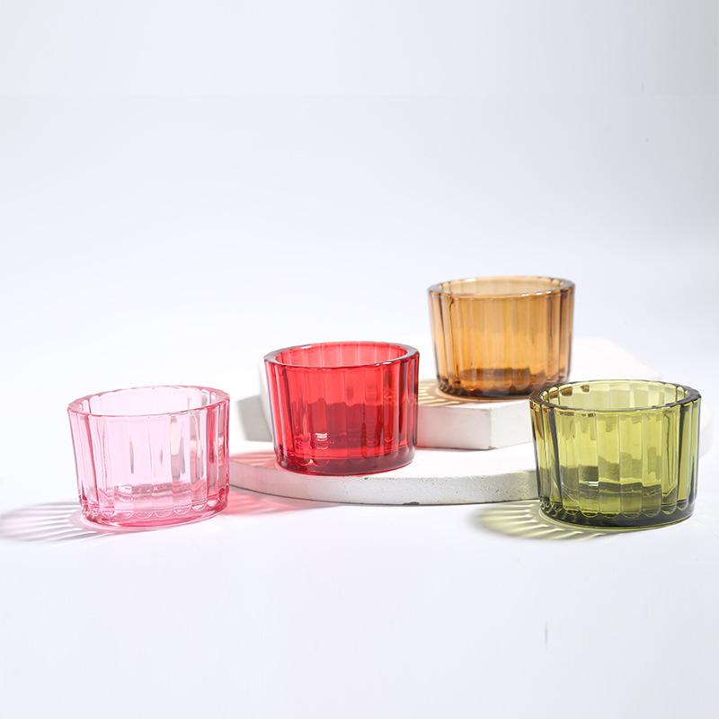 Transparent Glass Aromatherapy Candlestick Holder Colorful Vertical Pattern Retro Design for Home Decoration Empty Candle Cup