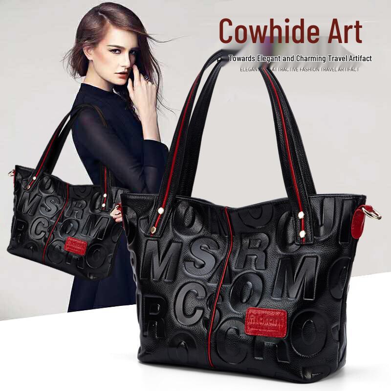 Qian Dian Women's Genuine Leather Tote: 2025 New Fashion Large Cowhide Shoulder and Crossbody Bag.
