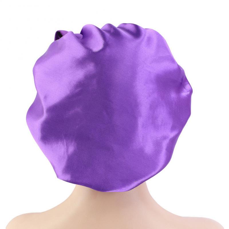 Adjust Solid Satin Bonnet Hair Styling Long Hair Care Women Night Sleep Hat Silk Head Wrap Shower Hair Styling Tool
