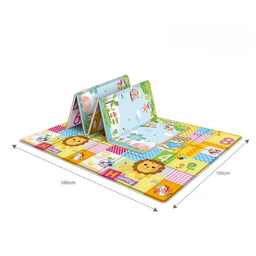 Double Sided Foldable Children's Play Mat Waterproof Non Slip Cartoon Pattern Crawling Mat Indoor Activity Foam Flooring