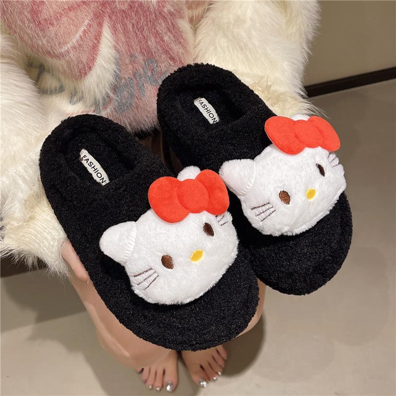 Hello Kitty Warm Cotton Slippers In Autumn and Winter, Home Indoor Student Dormitory Can Be Worn Outside, Non-slip Soft Bottom Fluffy Cotton Mop