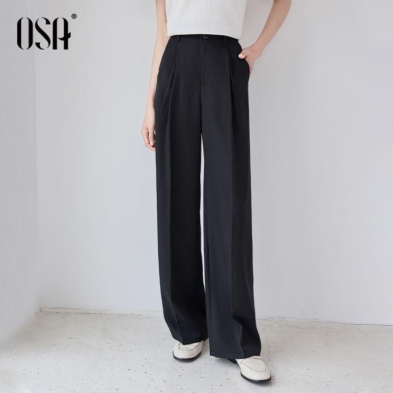

OSA OSHA High Waist Wide Leg Straight Suit Pants Women s Spring Wear 2025 New Arrival Drooping Slimming Mop Casual Pants Black M