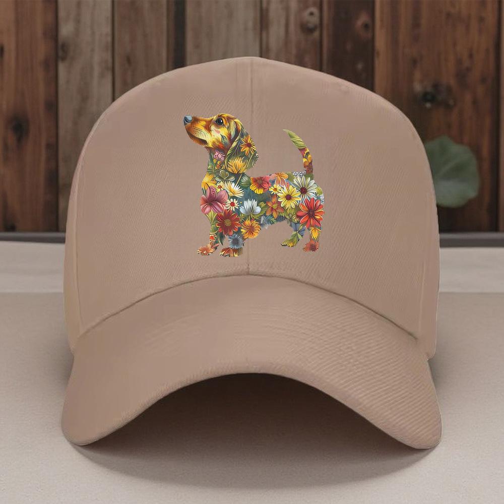 Floral Dachshund Dog Graphic Baseball Cap Unisex Cotton Adjustable Casual Trucker Hat