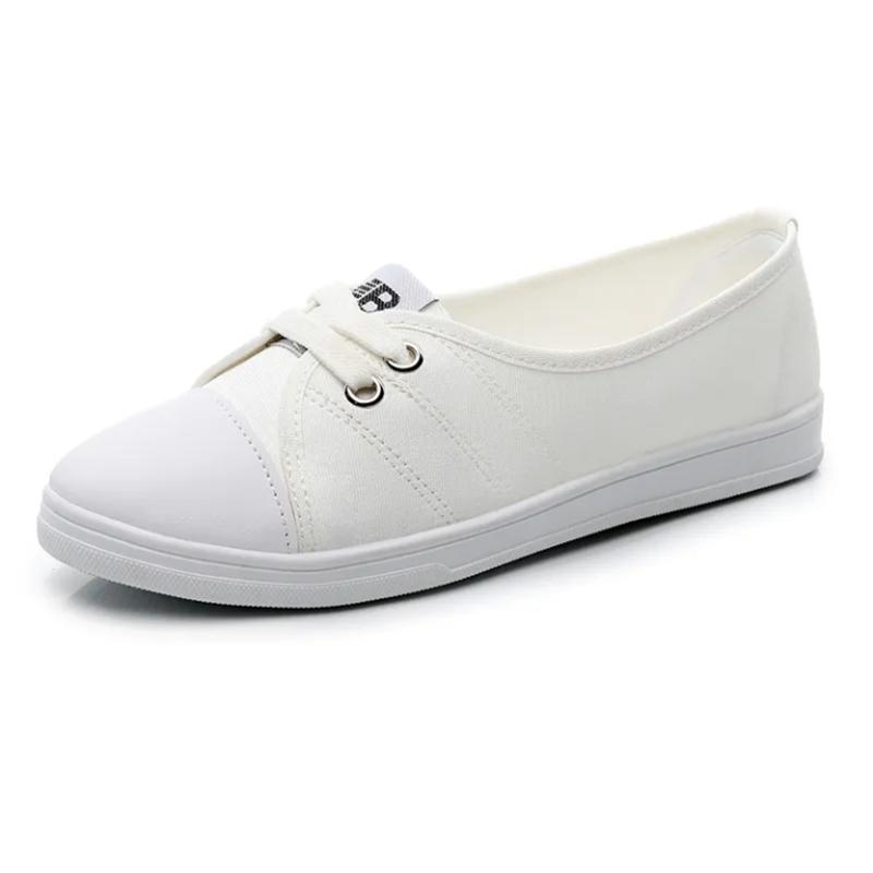 Women Boat Shoes White Canvas Shoes For Women Travel Non-slip Shoes Low Platform Sneakers Shallow Cut Casual Female Flats Shoes