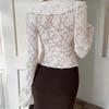 Womens White Lace Blouse With Ruffled Trim Bell Sleeves Slim Fit Office Wear 2025