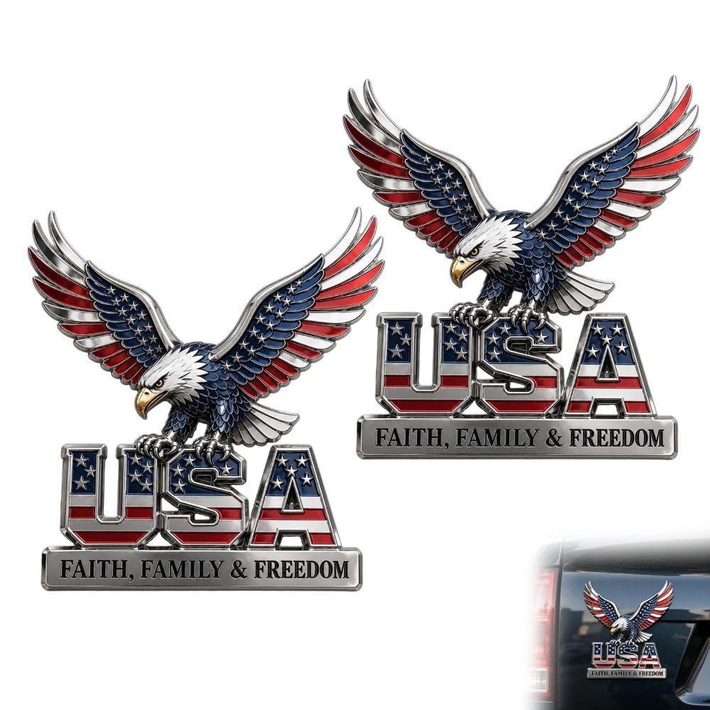 3D Raised Metal Design USA Faith Family Emblem Faith Family Freedom Slogan Durable Zinc Alloy Car Emblem
