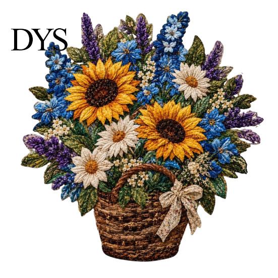 Gør-det-selv Stofhåndværksaktiviteter Blomsterkurv Patchwork Sæt, Lagdelte Blomster Håndarbejde Håndlavede Kunstmaterialer 3D Blomster Syprojekt til Voksne, Gaveidé