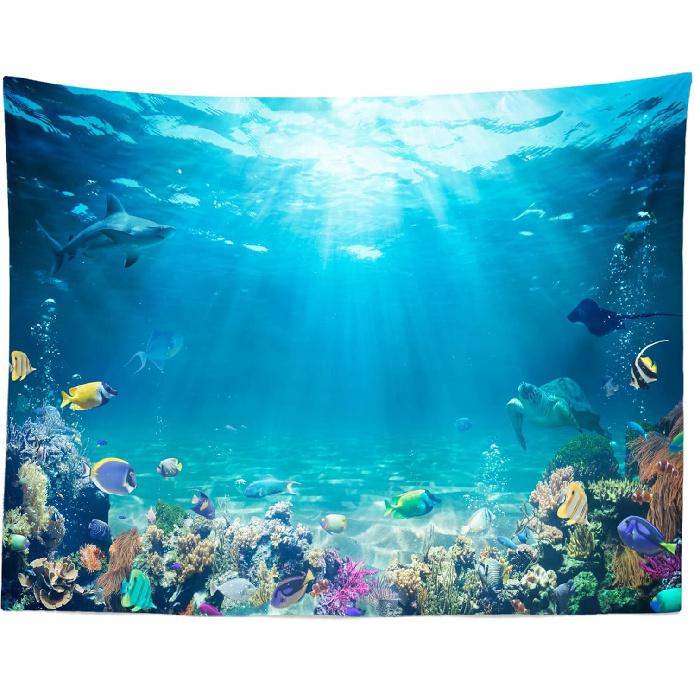 Loccor Underwater World Tapestry Blue Ocean Wall Hanging Under the Sea Coral Reef Wall Tapestry Tropical Fish Tank Undersea Tapestries Marine Wall 60 L x 40 W