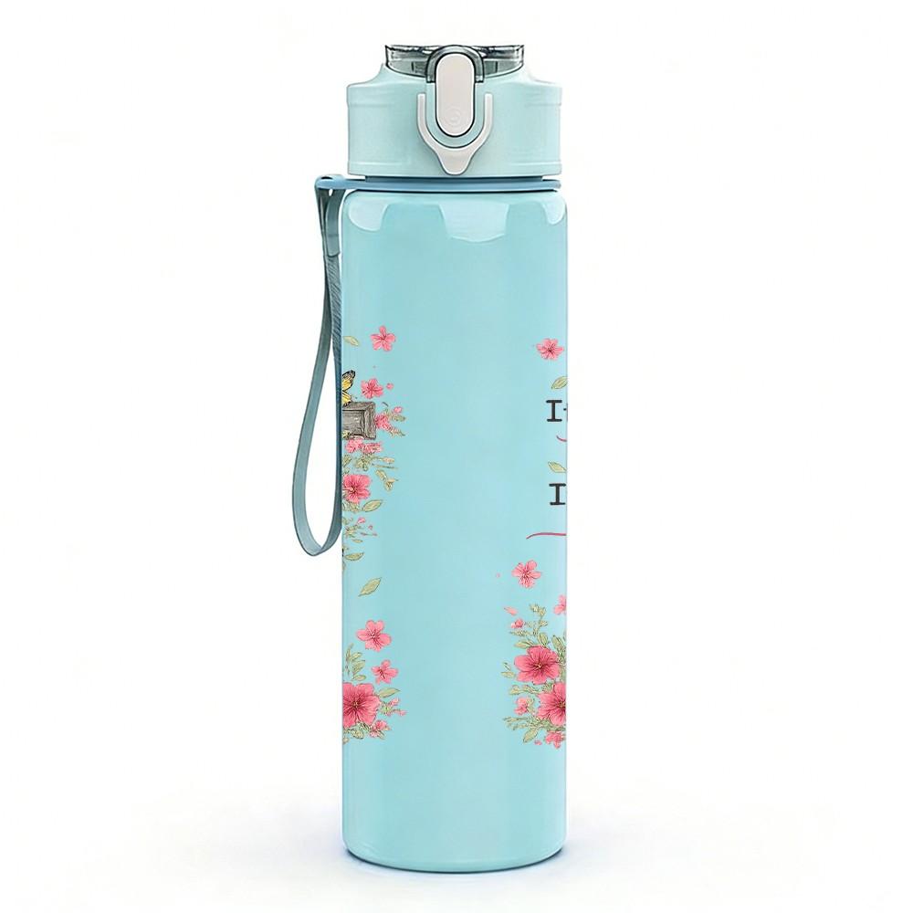 1PC Two Piece Floral Religious Text Print 750ml Color Plastic Sports Water Bottle Leakproof Flip Straw Lid Suitable for Sports Office Home Use