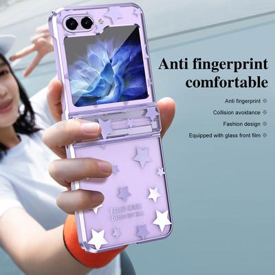 For Samsung Galaxy Z Flip 5 4 3 Case Electroplating Transparent Starry Sky Flat Hinge Full Wrap Drop Cover For Flip5 Flip4 Flip3