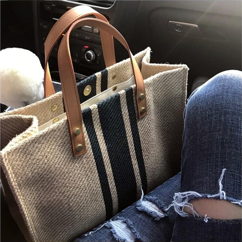 Korean Style Women's Handheld Briefcase Professional Striped Simple Single Shoulder Large Capacity Canvas Bag Guangzhou Women's Bag