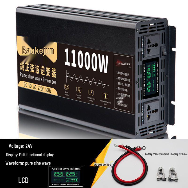 High-Power Pure Sine Wave Car Inverter: 12V/24V to 220V for Vehicle and Household Battery Conversion
