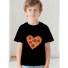 European Size Boys T-shirt with Creative Heart-Shaped Pizza Print, Fashionable and Cute Summer Breathable Top